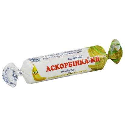 Світлина Аскорбінка-КВ таблетки зі смаком банана 25 мг №10